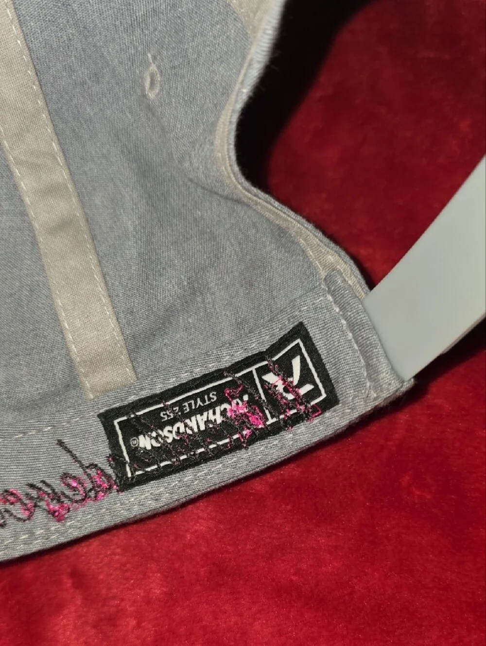 Gray Kids Hat with Pink Embroidered NB Accent